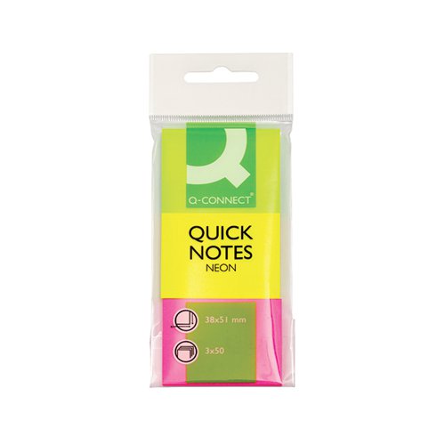 Q-CONNECT QUICK NOTES 38 X 51MM NEON (3 PACK) KF01224