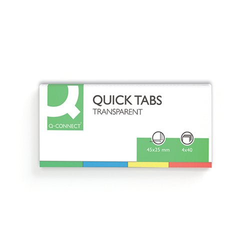 Q-CONNECT QUICK TABS 25X45MM 40 TABS 4 PADS CLEAR/ASSORTED (PACK OF 160) KF01225