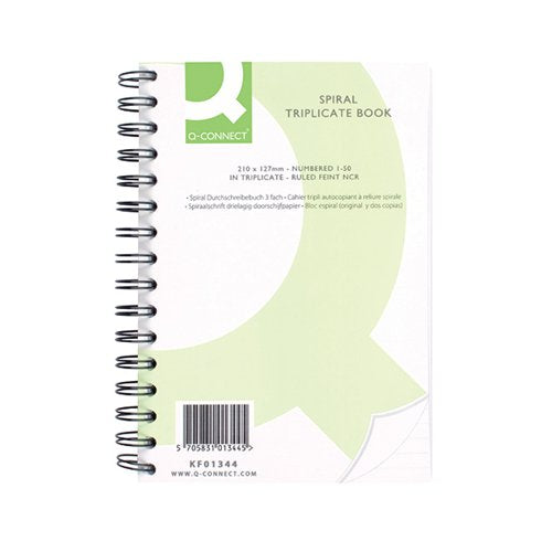 Q-CONNECT FEINT RULED WIREBOUND TRIPLICATE BOOK 210X127MM KF