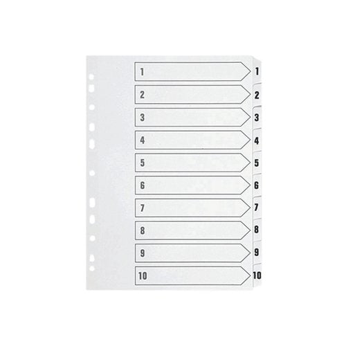 Q-CONNECT 1-10 INDEX MULTI-PUNCHED POLYPROPYLENE WHITE A4 KF