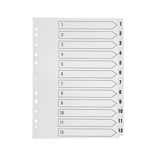 Q-CONNECT 1-12 INDEX MULTI-PUNCHED POLYPROPYLENE WHITE A4 KF