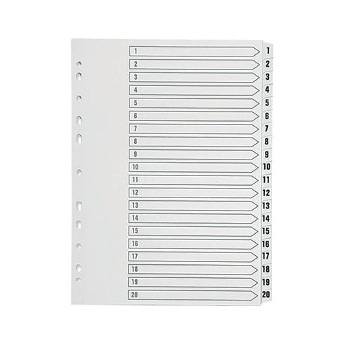 Q-CONNECT 1-20 INDEX MULTI-PUNCHED POLYPROPYLENE WHITE A4 KF