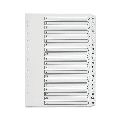 Q-CONNECT 20-PART A-Z INDEX MULTI-PUNCHED REINFORCED BOARD CLEAR TAB A4 WHITEKF01532