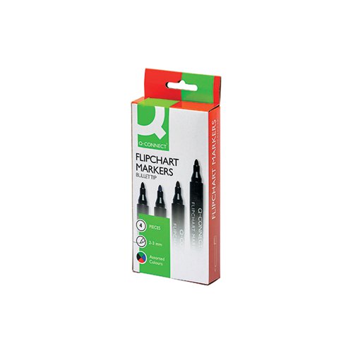 Q-CONNECT FLIPCHART MARKER PEN BULLET TIP ASSORTED (PACK OF 4) KF01551