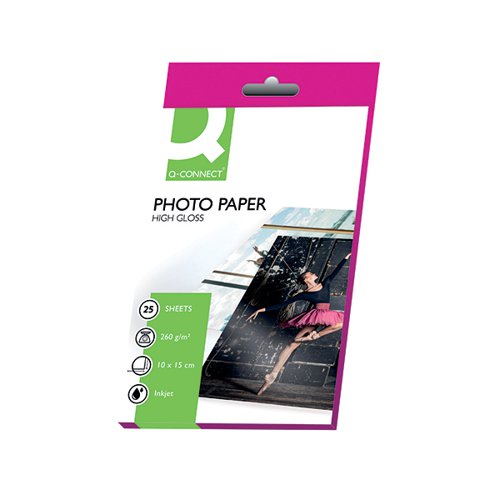 Q-CONNECT WHITE 10X15CM GLOSSY PHOTO PAPER 260GSM (PACK OF 2