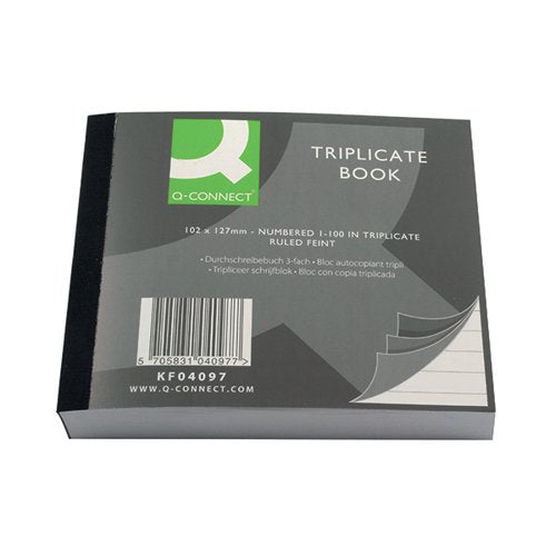 Q-CONNECT FEINT RULED TRIPLICATE BOOK 102X127MM KF04097