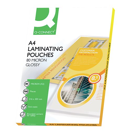 Q-CONNECT A4 LAMINATING POUCH 80 MICRON EACH SIDE 160 MICRON IN TOTAL (PACK OF 100) KF04114