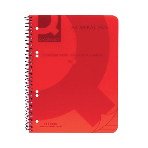 Q-CONNECT SPIRAL BOUND POLYPROPYLENE NOTEBOOK 160 PAGES A5 R