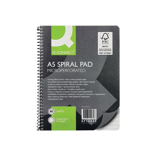 Q-CONNECT A5 RULED SPIRAL SOFT COVER NOTEBOOK (PACK OF 5)