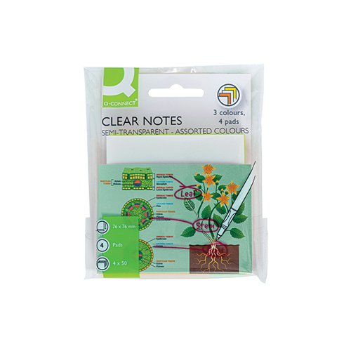 Q-CONNECT CLEAR NOTES 76X76MM SEMI-TRANSPARENT ASSORTED (PAC