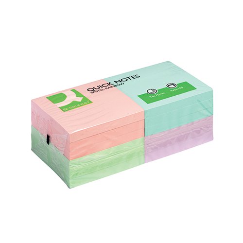 Q-CONNECT QUICK NOTES 76X76MM PASTEL (PACK OF 12) KF10509