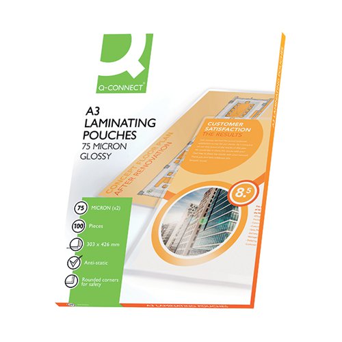 Q-CONNECT A3 2X75 MICRON LAMINATING POUCHES (PACK OF 100) KF11413