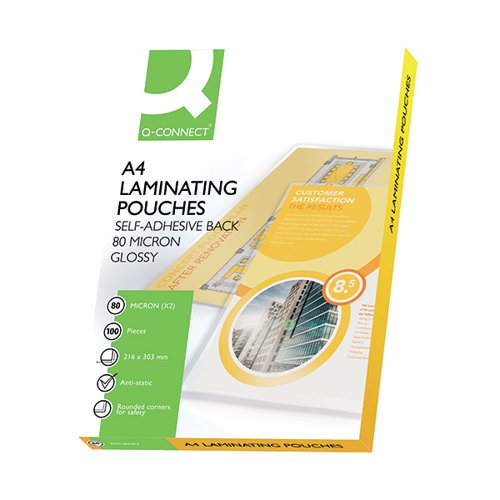 Q-CONNECT A4 2X80 MICRON ADHESIVE LAMINATING POUCHES (PACK OF 100) KF11414