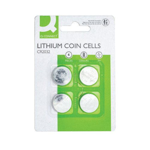Q-CONNECT CR2032 LITHIUM COIN CELL BATTERIES BLISTER CARD (PACK OF 4) KF15036