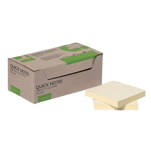 Q-CONNECT RECYCLED NOTES 76X76MM YELLOW (PACK OF 12) KF17321