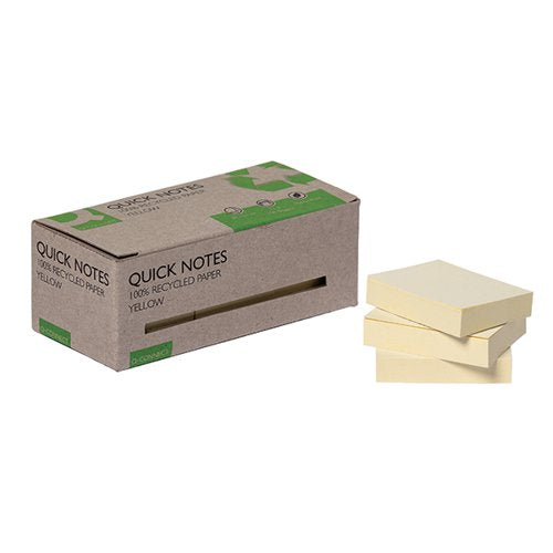 Q-CONNECT RECYCLED NOTES 38X51MM YELLOW (PACK OF 12) KF17323