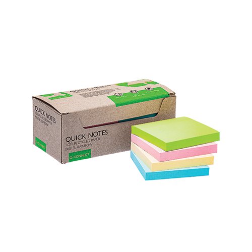 Q-CONNECT RECYCLED NOTES 76X76MM PASTEL RAINBOW (PACK OF 12)