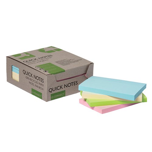 Q-CONNECT RECYCLED NOTES 127X76MM PASTEL RAINBOW (PACK OF 12