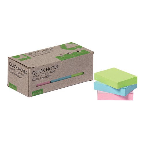 Q-CONNECT RECYCLED NOTES 38X51MM PASTEL RAINBOW (PACK OF 12)
