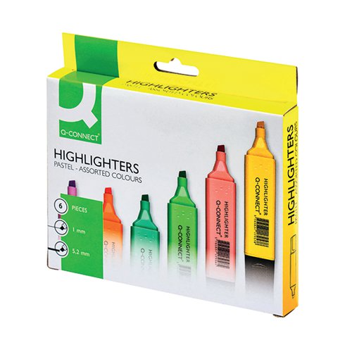 Q-CONNECT PASTEL HIGHLIGHTERS (PACK OF 6) 9608200000