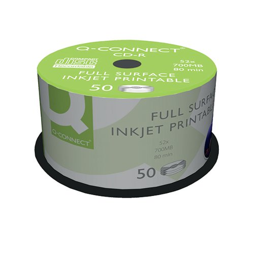 Q-CONNECT INKJET PRINTABLE CD-R DISCS 52X (50 PACK) KF18020