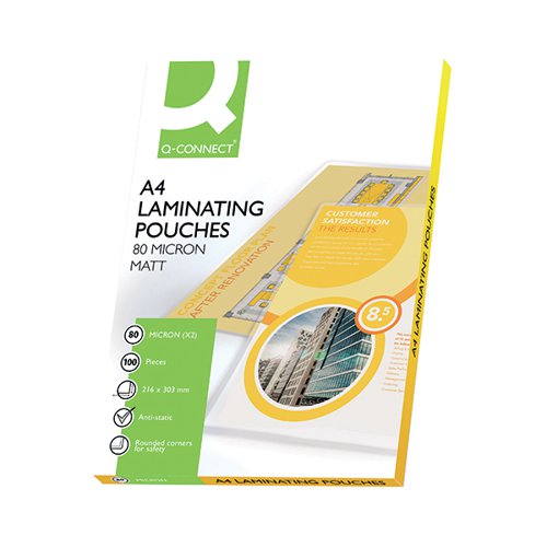 Q-CONNECT MATT A4 LAMINATING POUCH 160 MICRON (PACK OF 100) KF24057