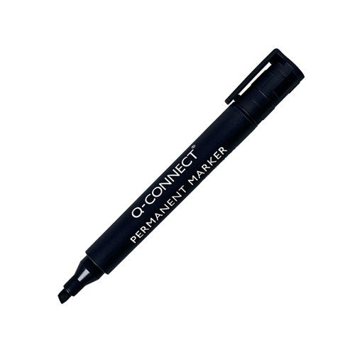 Q-CONNECT PERMANENT MARKER PEN CHISEL TIP BLACK (PACK OF 10) KF26042