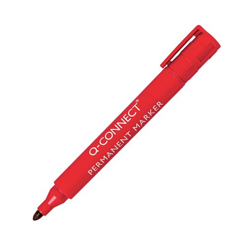 Q-CONNECT PERMANENT MARKER PEN BULLET TIP RED (PACK OF 10) KF26047