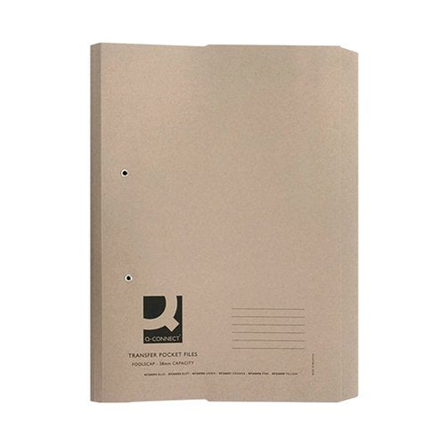 Q-CONNECT TRANSFER POCKET FILE 38MM CAPACITY FOOLSCAP BUFF (PACK OF 25) KF26095