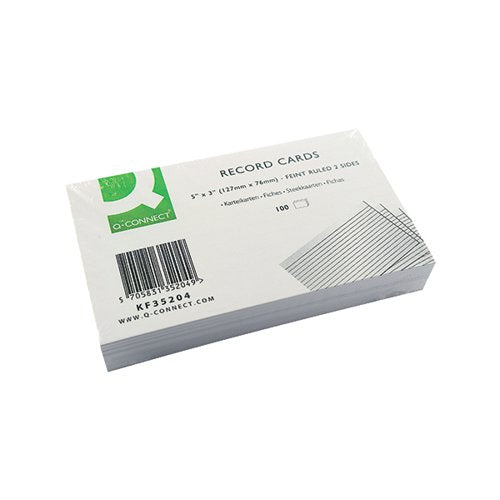 Q-CONNECT RECORD CARD 127X76MM RULED FEINT WHITE (100 PACK) KF35204