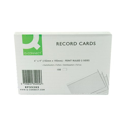 Q-CONNECT RECORD CARD 152X102MM RULED FEINT WHITE (100 PACK) KF35205