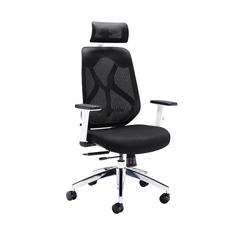 JEMINI STEALTH MESH BACK OPERATOR CHAIR HEADREST + ARMS 660X660X1140-1240 WHITE/BLACK KF70060