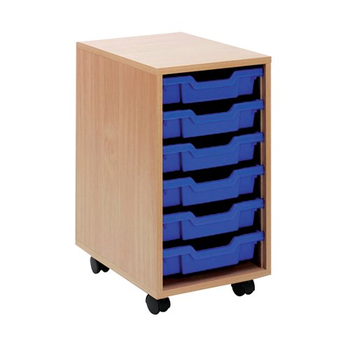 JEMINI MOBILE STORAGE UNIT 6 TRAY 370X495X650MM BEECH KF7233