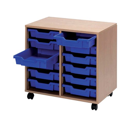 JEMINI MOBILE STORAGE UNIT 12 TRAY 710X495X650MM BEECH KF723