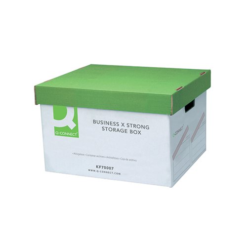 Q-CONNECT EXTRA STRONG BUSINESS STORAGE BOX W327XD387XH250MM GREEN AND WHITE (10 PACK) KF75007