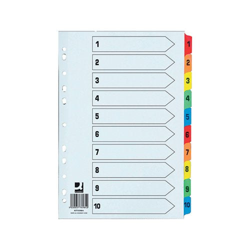 Q-CONNECT 1-10 INDEX EXTRA WIDE REINFORCED MULTI-COLOUR TABS