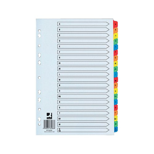 Q-CONNECT 20 PART A-Z INDEX EXTRA WIDE REINFORCED MULTI-COLOUR TABS KF76986