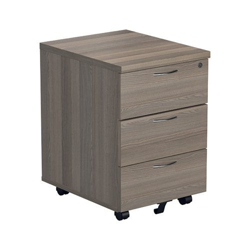 JEMINI 3 DRAWER MOBILE PEDESTAL 400X500X595MM GREY OAK KF789