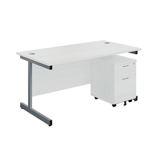FIRST SINGLE DESK WITH 2 DRAWER PEDESTAL 1600X800MM WHITE/SI