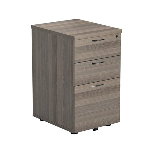 JEMINI 3 DRAWER UNDER DESK PEDESTAL 404X500X690MM GREY OAK K
