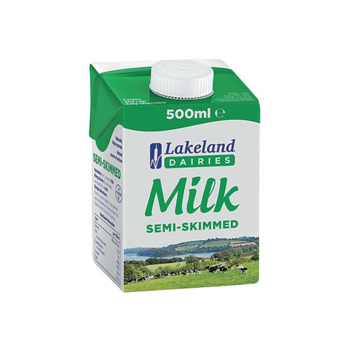 LAKELAND DAIRIES UHT SEMI SKIMMED MILK (500ml) x 12