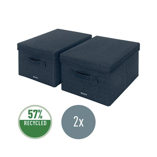 LEITZ FABRIC STORAGE BOX WITH LID TWINPACK MEDIUM GREY 61440