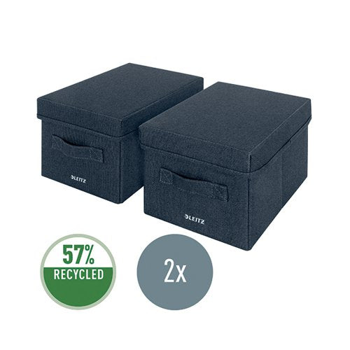LEITZ FABRIC STORAGE BOX WITH LID TWINPACK SMALL GREY 614600