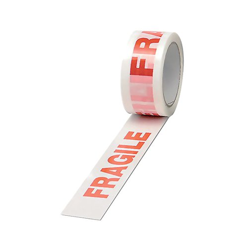 POLYPROPYLENE TAPE PRINTED FRAGILE 50MMX66M WHITE RED (PACK