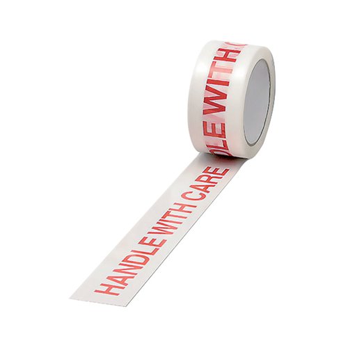 POLYPROPYLENE TAPE PRINTED HANDLE WITH CARE 50MMX66M WHITE R