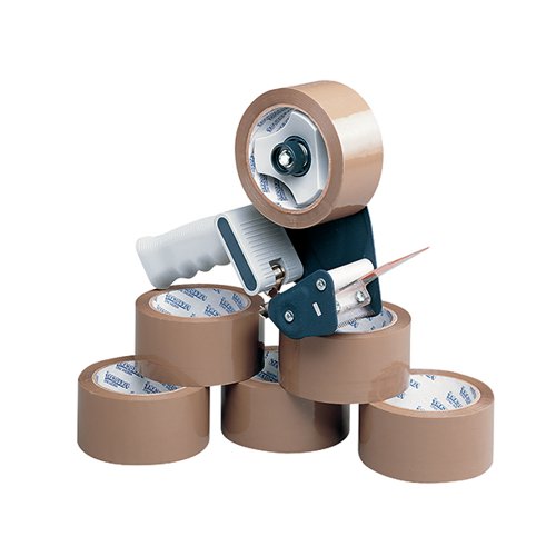 TAPE DISPENSER WITH 6 ROLLS POLYPROPYLENE TAPE 50MMX66M (6 P