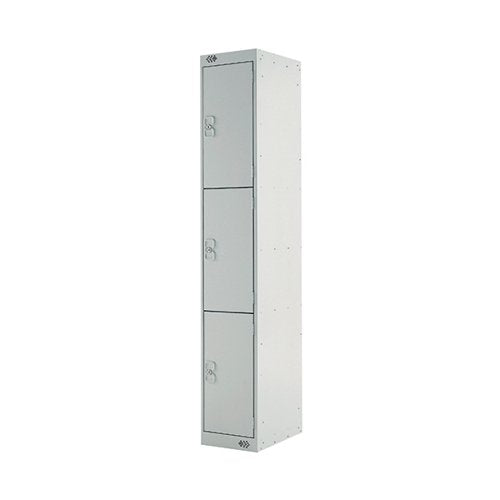 THREE COMPARTMENT LOCKER 300X300X1800MM LIGHT GREY DOOR MC00