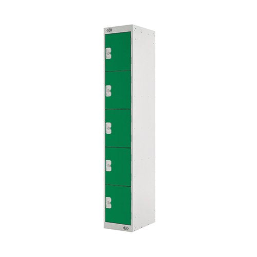 FIVE COMPARTMENT LOCKER 300X300X1800MM GREEN DOOR MC00028