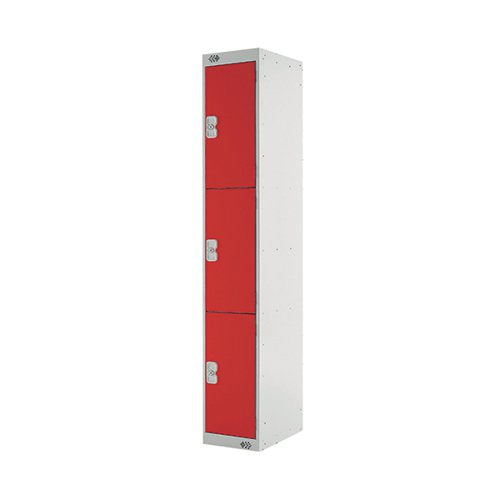 THREE COMPARTMENT LOCKER 300X450X1800MM RED DOOR MC00053