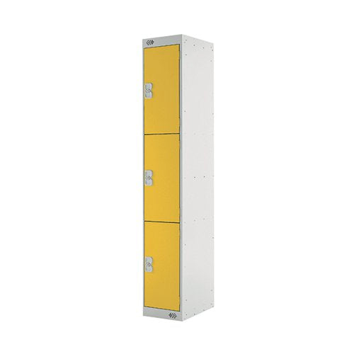 THREE COMPARTMENT LOCKER 300X450X1800MM YELLOW DOOR MC00054
